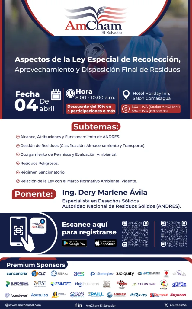 Aspectos de la Ley Especial de Recoleccion Aprovechamiento y Disposicion Final de Residuos AmCham El Salvador 2025. aspectos de la ley