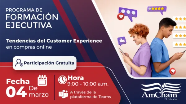 Banner Programa de Formación Ejecutiva AmCham El Salvador 2025 Customer Experience en compras online.